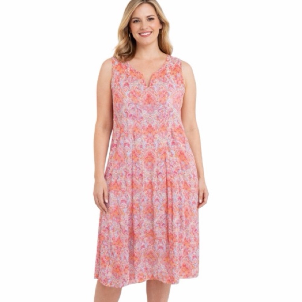 J.Jill Love Linen 100% Linen Colorful Bright Paisley Print Shift Dress Size Lrg